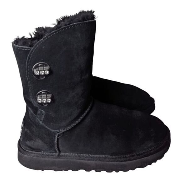 UGG Short Turnlock Rhinestones "Black" Winter Boot Size 6 - Picture 2 of 11